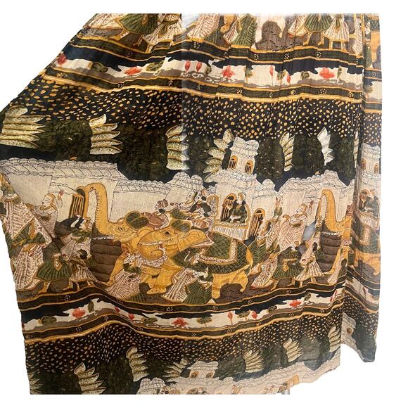 Vintage 80s Boho Cotton Dress Semi Sheer Elephant Print India Size Large - Picture 5 of 12